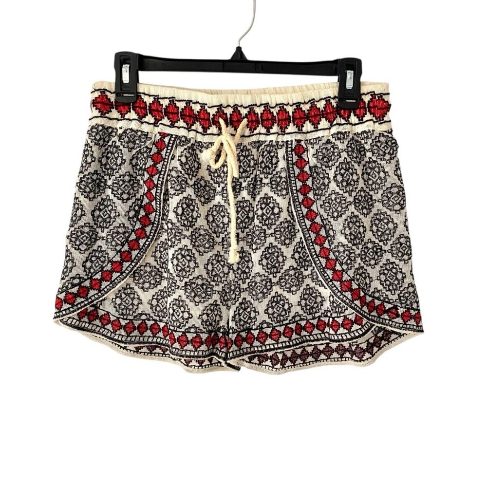Tolani NWOTS Embroidered Shorts Red Black Cream size small Boho Festival